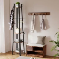 HOMCOM Industrial-Style Four Shelf Coat Stand - Brown/Black(m-2)