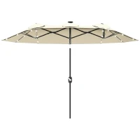 Outsunny Chapéu de Sol Duplo com Luzes LED com Inclinação de 45° Manivela Estrutura de Aço 280x146x227cm Bege(m-10)