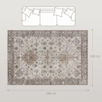 HOMCOM Vintage Area Rug, Non-Slip Washable Rug, Flannel Floor Carpet for Living Room, Bedroom, Dining Room, Home Office, 290 x 200 cm, Beige(m-3)