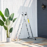 HOMCOM Scară multifuncțională din aluminiu 2,5 m, pliabilă și portabilă, picior antiderapant, greutate maximă 150 kg, argintiu(m-2)