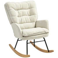 HOMCOM Fotoliu de leagăn, șezut larg, spătar înalt, cadru din lemn, pentru greutăți de până la 120 kg, Bej(m-1)