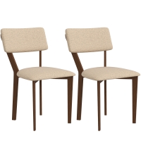 HOMCOM Set de 2 scaune de masă, scaune de bucătărie cu spătar, picioare din lemn, material textil aspect lin 49 x 56 x 85 cm bej
