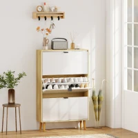 HOMCOM Schuhschrank Slim Moderne mit 3 Klappbare Schubladen für 24 Paar Schuhe, 80x24x127 cm, Glänzendes Weiß(m-2)