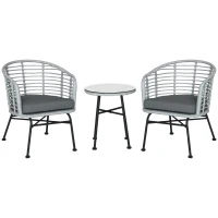 Outsunny Set Mobili da Giardino in Rattan Sintetico Stile Boho Chic con 1 Tavolino e 2 Sedie, Grigio(m-1)
