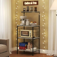 HOMCOM Scaffale Cucina a 4 Livelli con Pannelli a Rete e 8 Ganci Stile Industriale, 60x42x134.5 cm, Rovere(m-7)