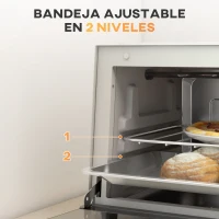 HOMCOM Mini Horno Eléctrico 9L Horno Eléctrico Sobremesa 750W con Temperatura Ajustable Temporizador 35x24,6x20 cm Blanco Crema(m-5)