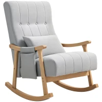 HOMCOM Fotoliu cu balansoar cu pernă lombară, șezut larg, ramă din lemn, până la 120 kg, Gri(m-1)