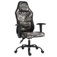 HOMCOM Fauteuil gaming militaire - chaise gamer - inclinable, hauteur réglable assise & accoudoirs, pivotant - polyester noir vert(m-1)