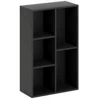 HOMCOM Bibliotecă raft de depozitare 2 niveluri cu 5 compartimente, pentru sufragerie dormitor birou, 50x24x80cm, negru(m-6)