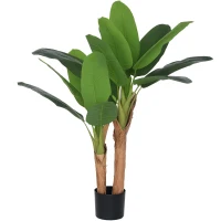 HOMCOM Planta Artificial Ø17x120 cm Bananeira Atificial com Vaso e 15 Folhas Planta Artificial Decorativa para Interior Verde(m-8)