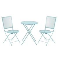 Outsunny Garten Sitzgruppe für 2 Personen Bistro-Set Garnitur 1 Tisch+2 faltbare Stühle für Terrasse Balkon Metall Blau(m-1)
