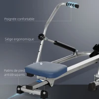 Rameur d'appartement pliable - Collaboration Aosom.fr x FFHandball - 3 niveaux de résistance écran multifonction, acier(m-8)