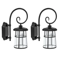 Outsunny Lot de 2 lampe murale aplici solare LED pentru exterior IP44 16,5x25,5x41cm negru(m-7)