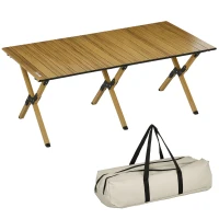 Outsunny Table de camping pique-nique jardin pliable en aluminium avec sac de transport - dim. 116L x 60l x 45H cm bois naturel(m-1)