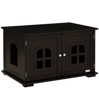 PawHut Casa para Gatos de Madeira Móvel para Caixa de Areia para Gatos 2 em 1 com Armário de Armazenamento Ampla Bancada 2 Portas com Janelas e Orifício de Entrada Lateral 80,3x52,6x48,8 cm Café(m-10)