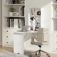 HOMCOM Birou pliabil de perete, masă de perete pliabilă cu rafturi pentru living, sufragerie, birou, 93,8 x 60 x 147 cm, alb(m-4)