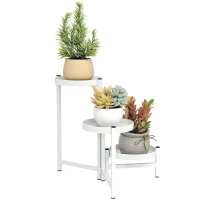 Outsunny Soporte para Plantas Plegable de Metal de 3 Niveles con 3 Estantes Redondos Soporte para Macetas 40x40x42 cm Blanco(m-10)