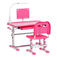 HOMCOM Set Scrivania per Bambini 6-12 Anni con Sedia Regolabile in Altezza, Cassetto, Luce e Piano Inclinabile, Rosa