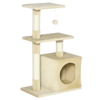 PawHut Tiragraffi per Gatti con Casetta, 2 Piattaforme e Pallina Giocattolo, Albero Tiragraffi in Truciolato, Sisal e Peluche, 50x30x81.5 cm, Beige(m-1)