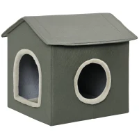 PawHut Casa para Gatos Cueva para Gatos con 2 Puertas y Cojín Lavable 39x43,5x40,5 cm Gris(m-10)