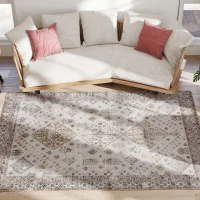 HOMCOM Vintage Area Rug, Non-Slip Washable Rug, Flannel Floor Carpet for Living Room, Bedroom, Dining Room, Home Office, 230 x 160 cm, Beige(m-11)
