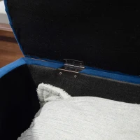 HOMCOM Taburet de Depozitare Cupei 2 în 1, Taburet căptușit Semicircular, Picioare Lemn fag Negru acoperire Catifea Albastră(m-3)