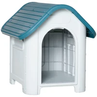 PawHut Caseta para Perros Mini para Uso Interior y Exterior con respiraderos Estilo Cabaña Resistente 59x75x66 cm Azul y Gris(m-1)