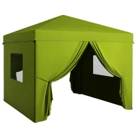Outsunny Carpa Plegable 3x3 m con 4 Cortinas Laterales 2 Ventanas de Malla Altura Ajustable Impermeable y Anti-UV Verde(m-10)