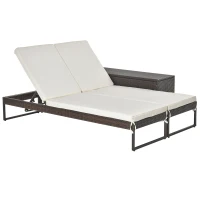 Outsunny Conjunto de 2 Tumbonas de Jardín con Cojines Acolchados Ratán con Mesa Auxiliar para Piscina o Terraza Carga 160 kg 195x60x86 cm Acero Marrón(m-1)