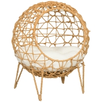 Pawhut Rattan Katzenkorb Katzenhöhle Katzenhütte Katzenbett mit Kissen erhöhtes Design Haustierbett Braun Ø45 x 57H cm