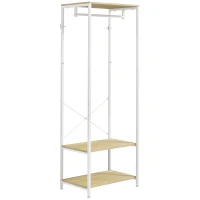 HOMCOM Portmanta cu șină și 2 rafturi pentru pantofi 60L x 40l x 167,5H cm Aspect de lemn deschis și metal alb(m-5)