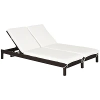 Outsunny Lettino Prendisole a 2 Posti, Sdraio in Acciaio e Rattan, Schienale Regolabile, 196 x 120 x 28cm Marrone e Bianco Crema(m-1)