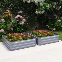 Outsunny Lot de 2 carré potager de jardin dim. 100L x 100l x 30H cm - tôle d'acier ondulée gris(m-9)
