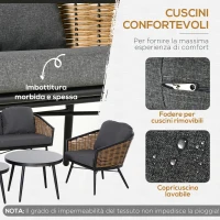 Outsunny Set Mobili da Giardino in Rattan con 2 Tavolini, Divano 3 Posti e 2 Poltrone(m-5)
