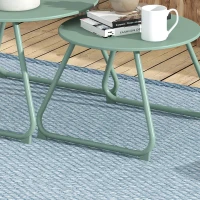 Outsunny Set de 2 mese de cafea rotunde încorporabile pentru grădină din metal epoxid, Masă de Cafea Stabilă pentru exterior, verde(m-4)
