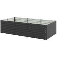 Outsunny Jardinieră ridicată galvanizată rectagulară pentru exterior, fund deschis, 240 x 120 x 60cm, Gri(m-5)