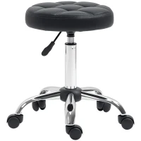 HOMCOM Sgabello Girevole Rotondo con Ruote, Altezza Regolabile e Rivestimento in Finta Pelle, Nero(m-1)