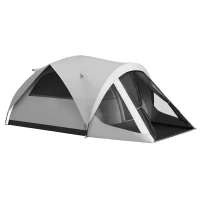 Outsunny Cort de Camping pentru 4 Persoane, Impermeabil, cu Zonă de Noapte și Zonă de Zi, din Poliester, 430x300x190 cm, Gri(m-1)