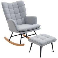 HOMCOM Fotoliu cu leagăn și otomană în design scandinav Fotoliu cu taburet, Lemn de fag, Captuseală, 64 cm x 89 cm x 90 cm Gri
