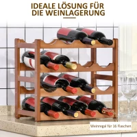 HOMCOM Weinregal Flaschenregal, für 16  Weinflaschen, 4 Regale, Bambus, 43 x 23,5 x 38 cm, Natur(m-5)
