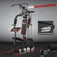 HOMCOM Multigym Station, with 66KG Weight Stack, for Strength Training - Red & Black(m-6)
