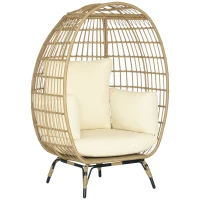 Outsunny Korbstuhl in Rattanoptik, weiche Sitzkissen, Aluminiumrahmen, khaki+beige, 105 x 90 x 148 cm(m-1)