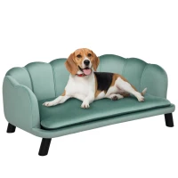 PawHut Sofá para Perros Medianos Sofá Cama para Mascotas Tapizado en Terciopelo con Patas de Madera 98,5x60,5x35,5 cm Verde(m-10)