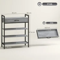 HOMCOM Estante de Zapatos de 4 Niveles, Estante de Vestíbulo para hasta 9 Pares de Zapatos, Tablero de Partículas, Metal, Gris(m-3)