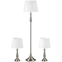 HOMCOM 3-teiliges Lampenset im Vintage-Design, 2 Tischleuchten, 1 Stehleuchte, 35,5 cm x 35,5 cm x 146 cm, Silber + Weiß