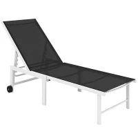 Outsunny Espreguiçadeira Reclinável de Jardim com Rodas Encosto Ajustável em 5 Níveis e Estrutura de Aço 166x60x84 cm Cinzento(m-1)