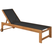 Outsunny Tumbona de Jardín con Respaldo Ajustable Ruedas Integradas y Estructura de Madera de Acacia Capacidad de 160 kg Negro