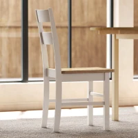 HOMCOM Ensemble de 2 chaises de cuisine, Bois de caoutchouc, Patins de pied, dossier légèrement incurvé, Blanc(m-5)