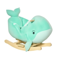 HOMCOM Jouet à Bascule Baleine - Effet sonore Chant Baleine - Fauteuil intégré, Ceinture de sécurité - Bois peuplier Peluche Courte Polyester Turquoise Clair