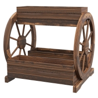 Outsunny Jardinieră în Lemn pentru Exterior pe 2 Nivele cu 3 Ghivece și Roți de Căruță în Stil Rustic, 64x54x60 cm